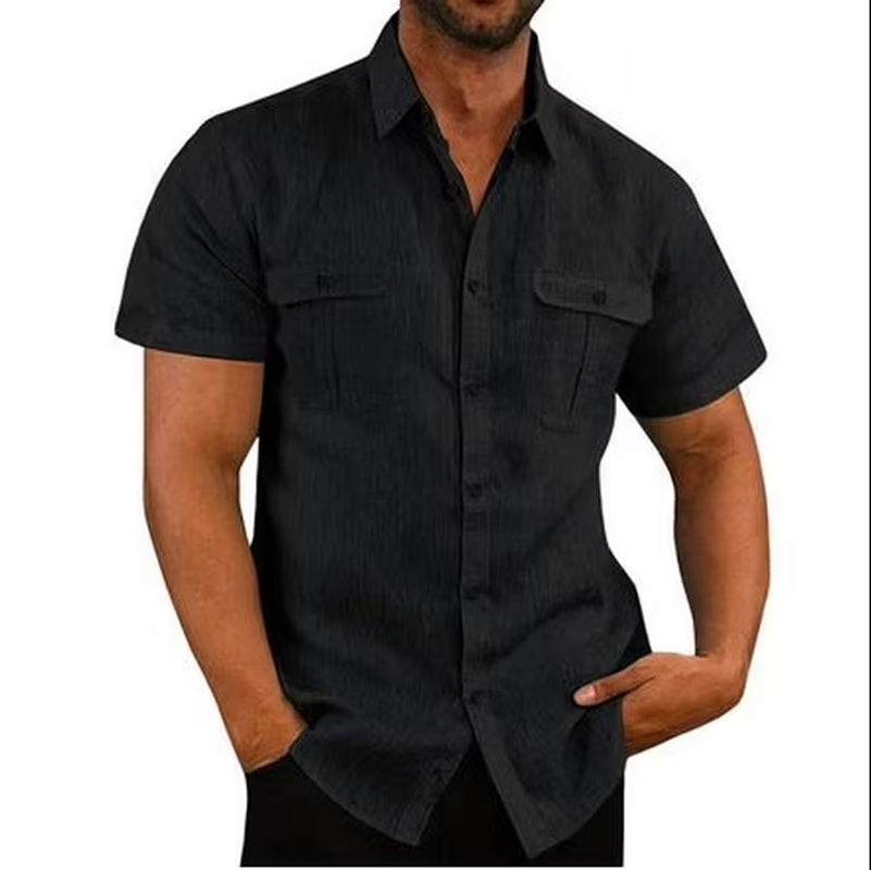 Mens Short Sleeve Classic Shirts Fishing Casual Regular-Fit Button-Up Collared Plaid Double Pocket Dress Shirt Top Tees Blouses Men Short Sleeve Shirts Button up Clearance Beach Wedding Shirt M-5XL