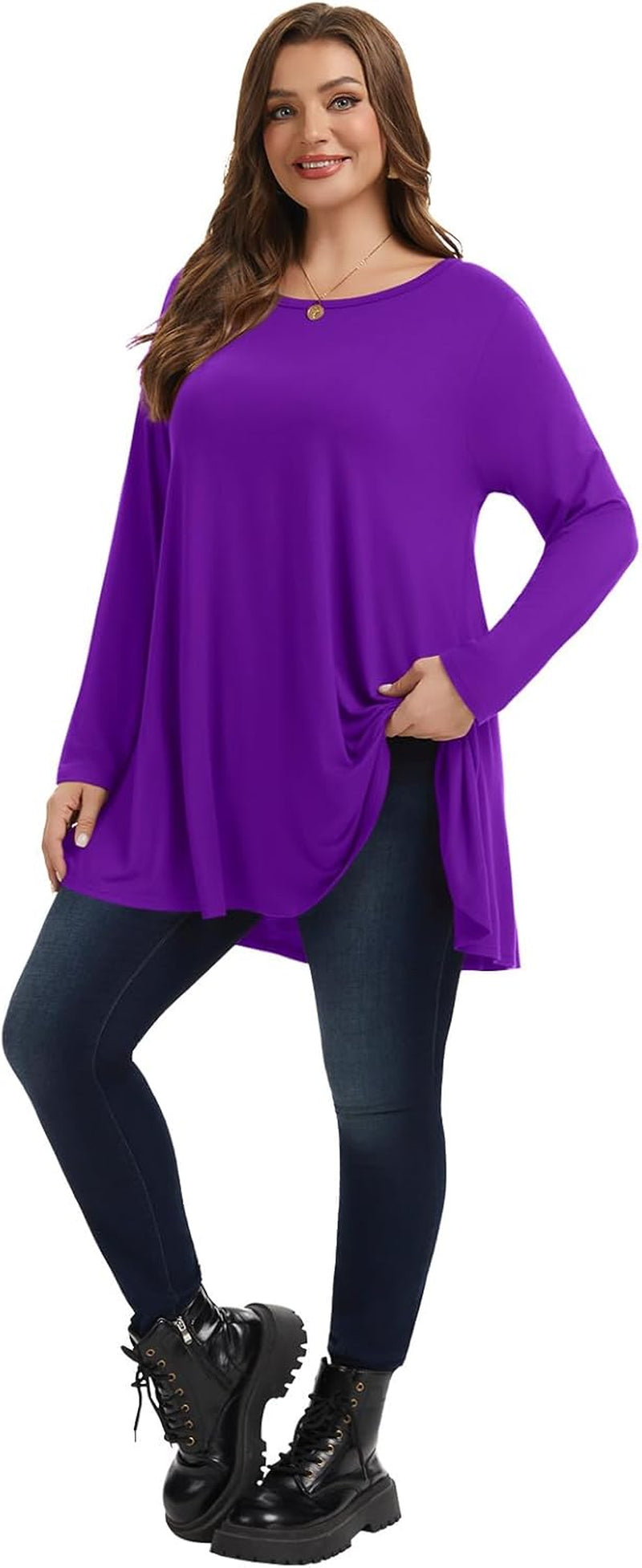 plus Size Tunic Tops Long Sleeve Shirts for Women Swing Flowy Loose Fit Clothes for Leggings