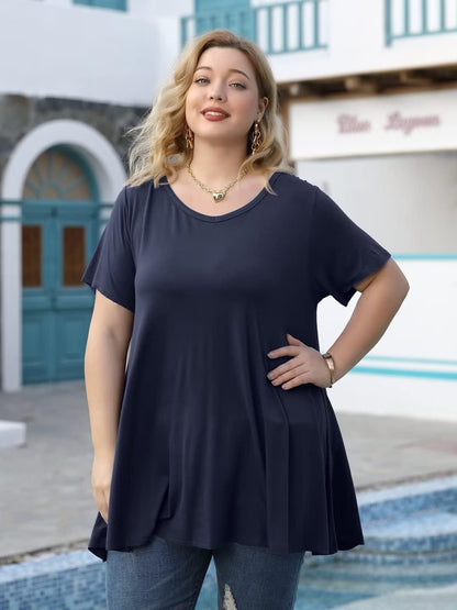Casual Tops for Womens Summer Clothes Loose Fit Short Sleeve Shirts Flowy V Neck Tunic plus Size Blouse