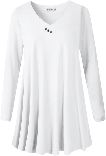Women plus Size Tunic Tops Long Sleeve V Neck Blouse Loose Swing Basic Flowy T Shirt for Leggings