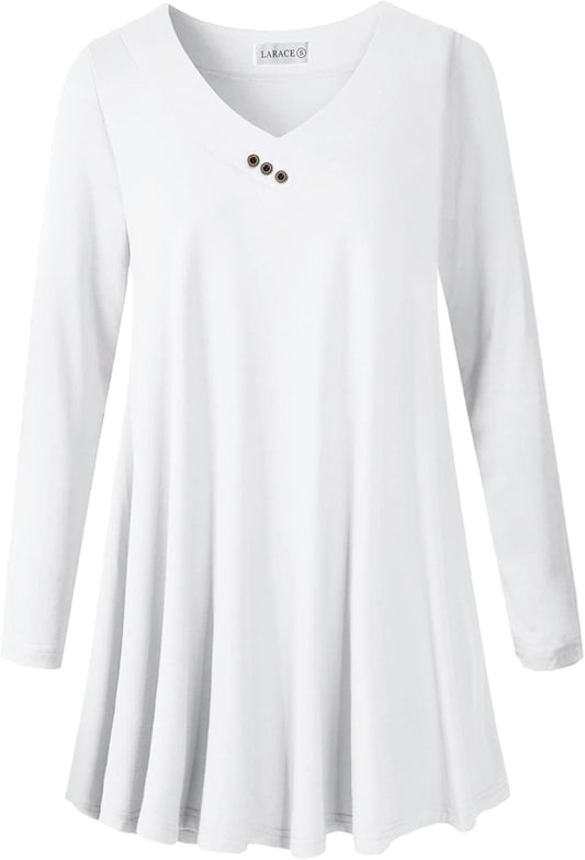 Women plus Size Tunic Tops Long Sleeve V Neck Blouse Loose Swing Basic Flowy T Shirt for Leggings