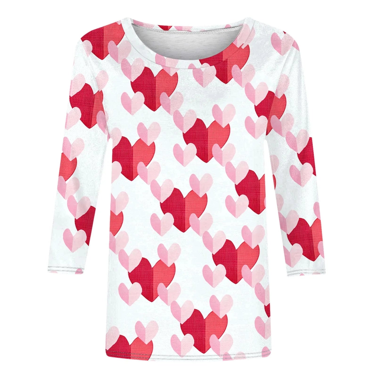 Womens Valentine T Shirts Romance 3/4 Sleeve T-Shirts Casual Crew Neck Sweethearts Print Gift for Girlfriend Tops