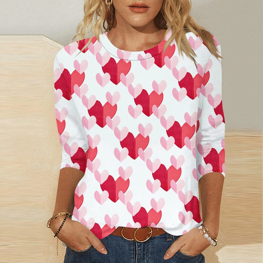 Womens Valentine T Shirts Romance 3/4 Sleeve T-Shirts Casual Crew Neck Sweethearts Print Gift for Girlfriend Tops