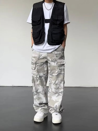 Men'S Cargo Pants Camo Camouflage Male Trousers Straight Multi Pocket Multipockets Hip Hop Street Designer with Trend Popular