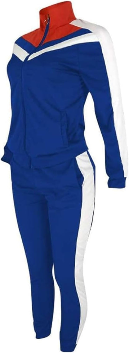 Women'S Jogging Sets 80S 90S Sweat Two Piece Track Color Block Outfit Suit Tracksuit Royalblue S