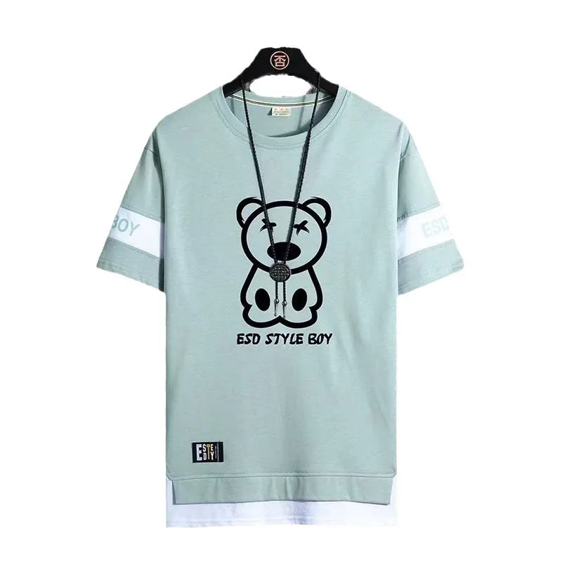 T-Shirt for Men Short Sleeves Male T Shirts Korean Style Streetwear Print Harajuku Oversize T Shirt Casual Clothing Sleeve Tops