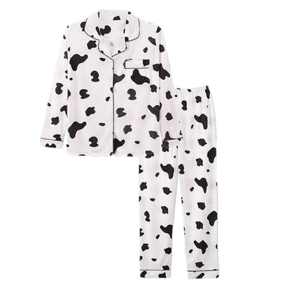 Cute Pajama Sets for Women Fashion Cow Print Sleepwear Button Long Sleeve Tops and Pants Pj Set Warm and Cozy Loungewear