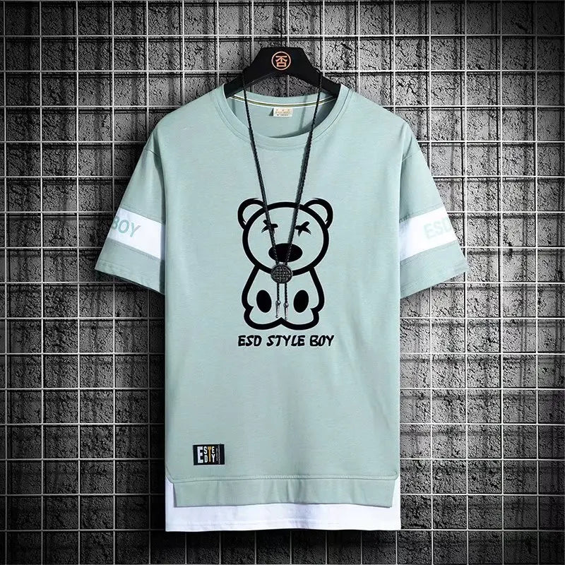 T-Shirt for Men Short Sleeves Male T Shirts Korean Style Streetwear Print Harajuku Oversize T Shirt Casual Clothing Sleeve Tops
