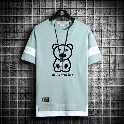 T-Shirt for Men Short Sleeves Male T Shirts Korean Style Streetwear Print Harajuku Oversize T Shirt Casual Clothing Sleeve Tops