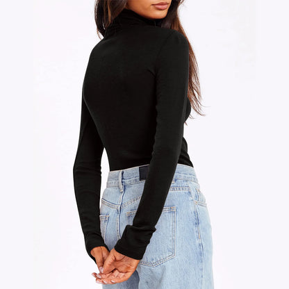 Womens Basic Turtleneck Long Sleeve Slim Fit Top Soft Stretchy Mock Neck Shirt Casual Layering Tee for Fall Winter Black XXXXL