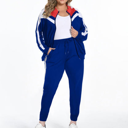 Women'S Jogging Sets 80S 90S Sweat Two Piece Track Color Block Outfit Suit Tracksuit Royalblue S
