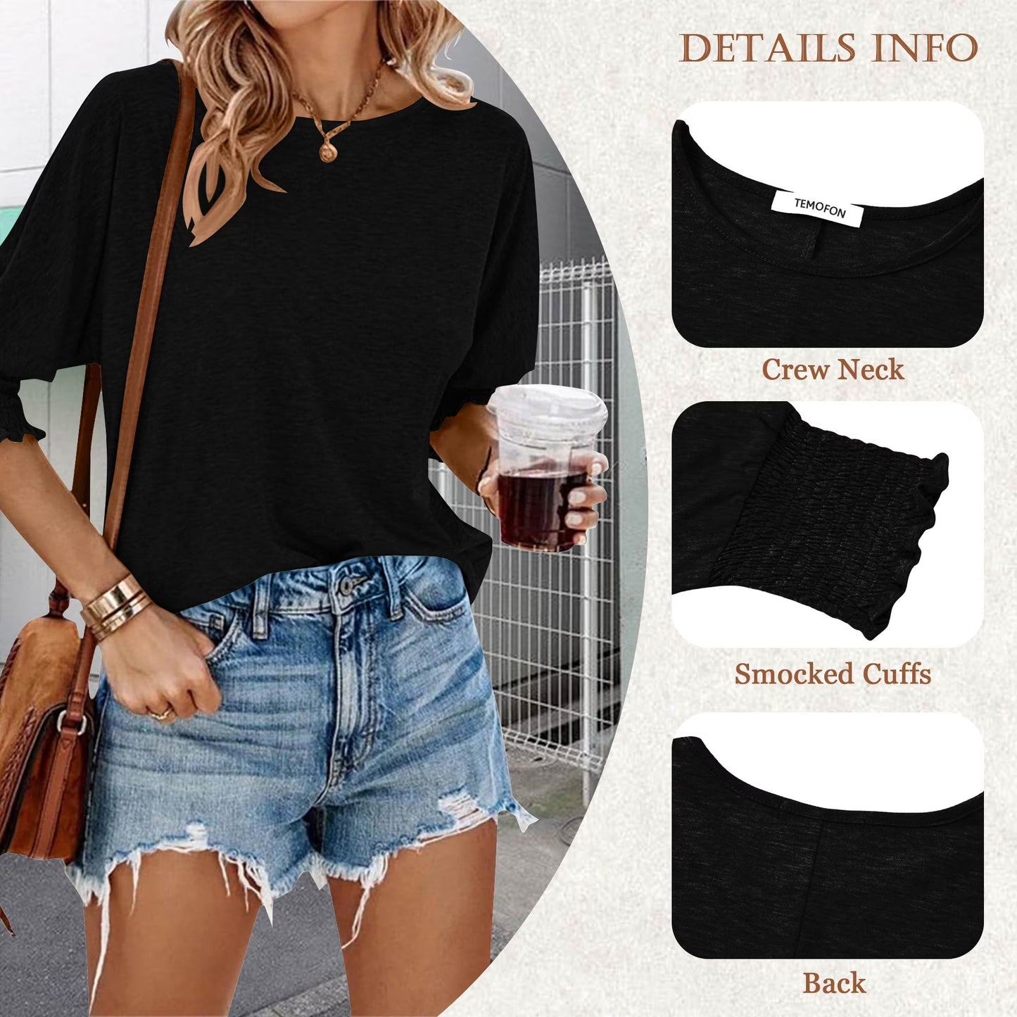 Womens Tops Summer Shirts Cute Crewneck Basic Business Tees Tops 3/4 Sleeve T-Shirts for Womens Clothes Blouses Fashion Loose Tunic Tops