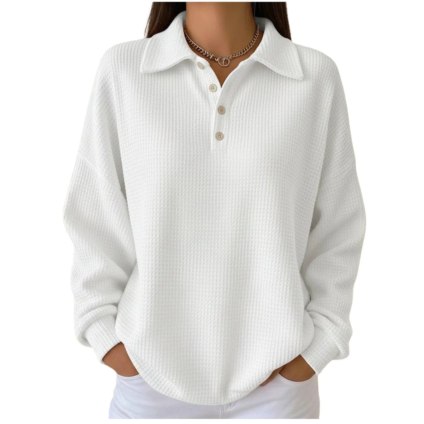Womens Waffle Knit Long Sleeve Shirts V Neck Button down Pullover Lightweight Dressy Casual Basic Pullover Tops Gift