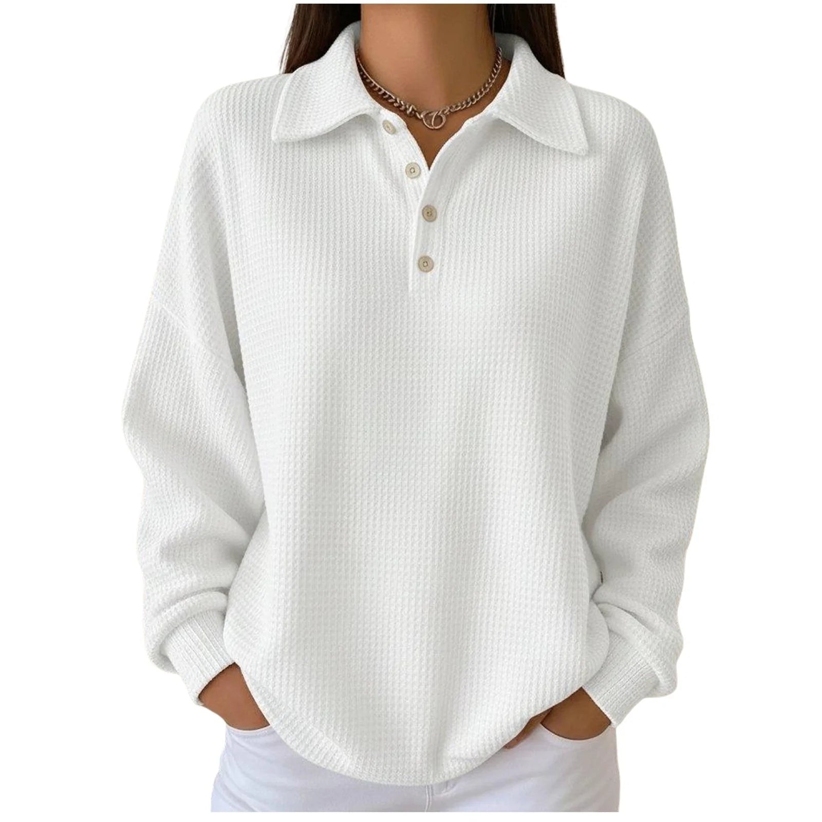 Womens Waffle Knit Long Sleeve Shirts V Neck Button down Pullover Lightweight Dressy Casual Basic Pullover Tops Gift