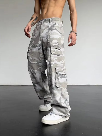 Men'S Cargo Pants Camo Camouflage Male Trousers Straight Multi Pocket Multipockets Hip Hop Street Designer with Trend Popular