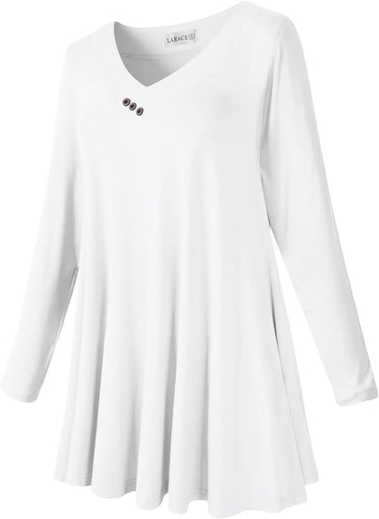 Women plus Size Tunic Tops Long Sleeve V Neck Blouse Loose Swing Basic Flowy T Shirt for Leggings