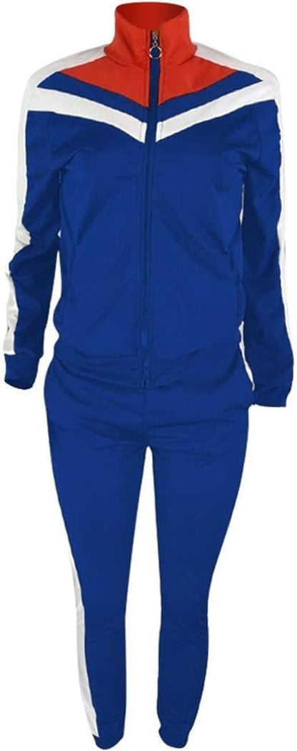 Women'S Jogging Sets 80S 90S Sweat Two Piece Track Color Block Outfit Suit Tracksuit Royalblue S