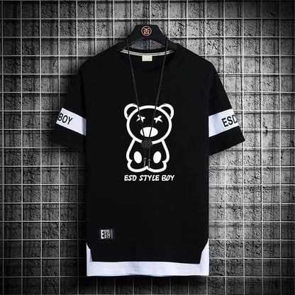 T-Shirt for Men Short Sleeves Male T Shirts Korean Style Streetwear Print Harajuku Oversize T Shirt Casual Clothing Sleeve Tops