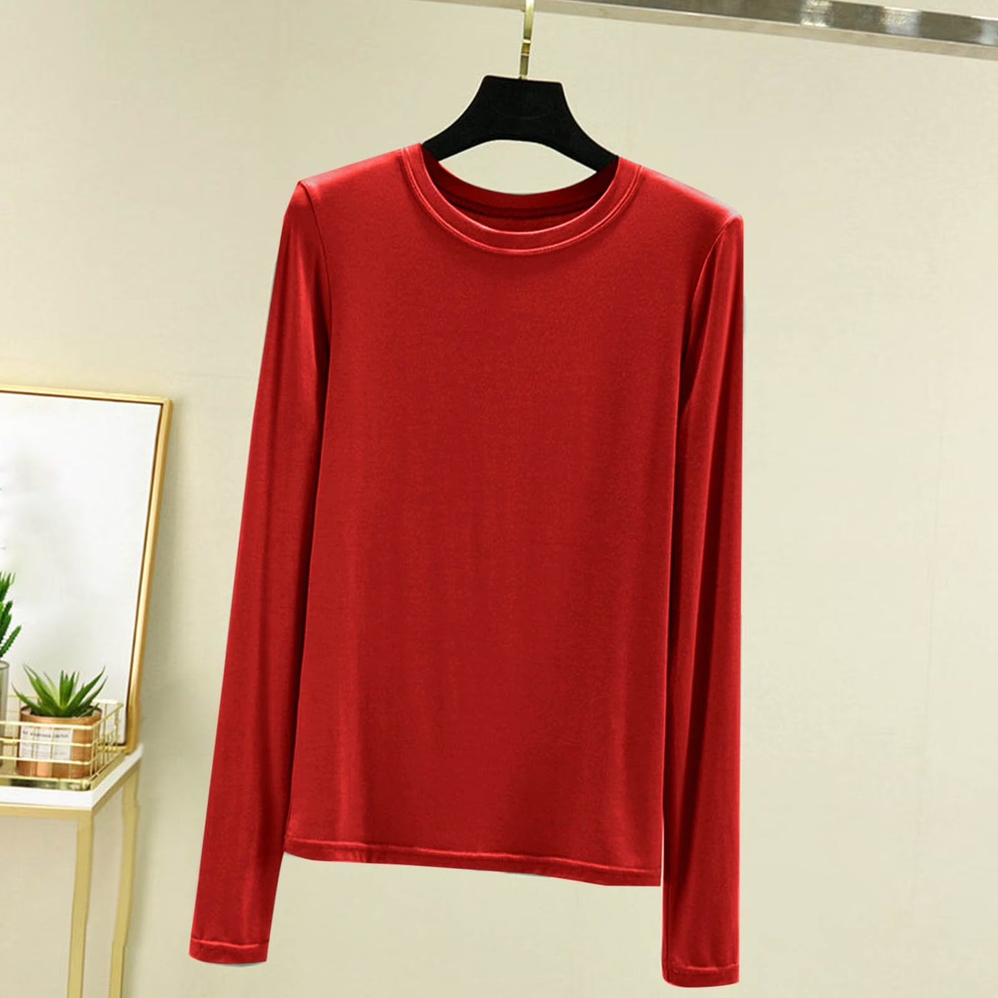 Long Sleeve Shirts for Women Crewneck Soft Thermal Undershirts Solid Color Sleepwear Casual Base Layer Pullover Tee Tops