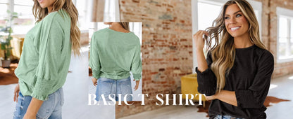 Womens Tops Summer Shirts Cute Crewneck Basic Business Tees Tops 3/4 Sleeve T-Shirts for Womens Clothes Blouses Fashion Loose Tunic Tops