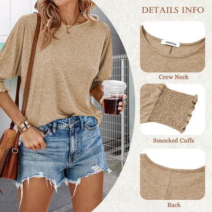 Tops for Women Summer 3/4 Sleeve T-Shirts Basic Business Tees Cute Crewneck Blouses Shirts for Womens Clothes Fashion Loose Tunic Tops