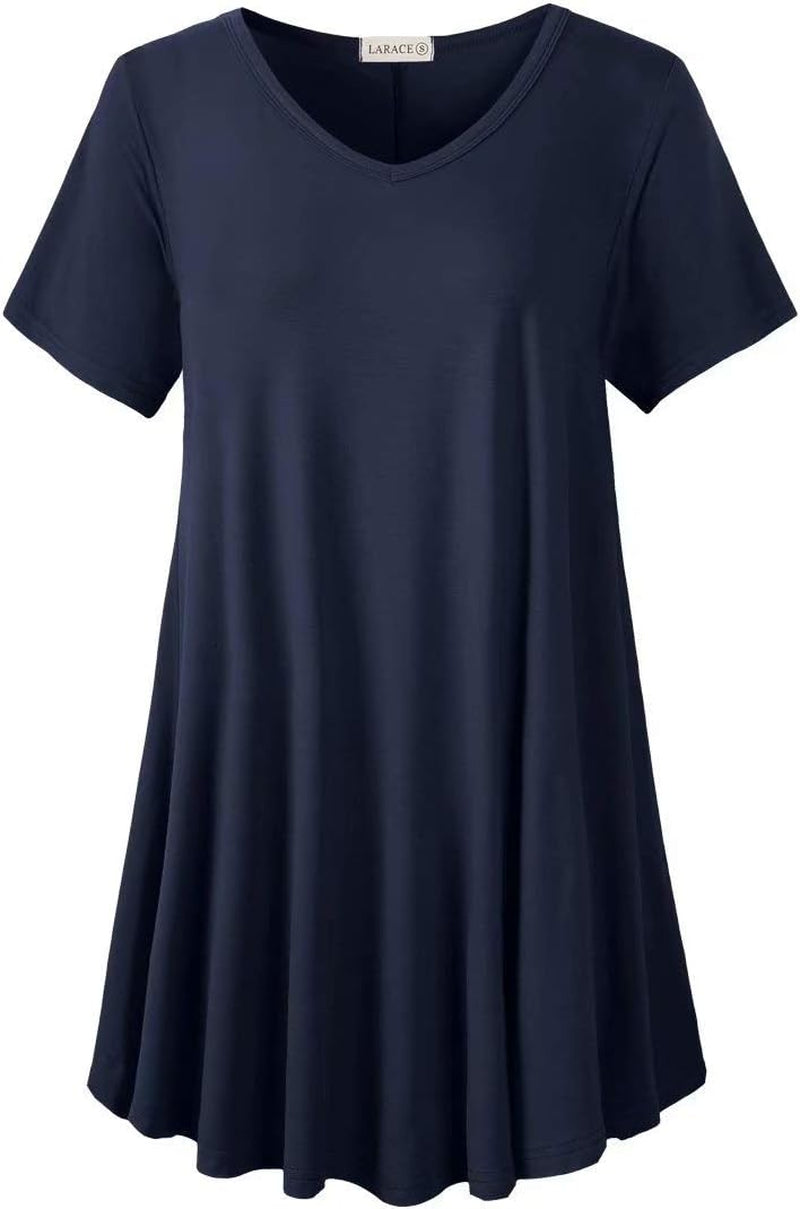 Casual Tops for Womens Summer Clothes Loose Fit Short Sleeve Shirts Flowy V Neck Tunic plus Size Blouse