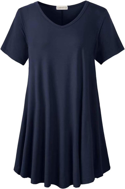 Casual Tops for Womens Summer Clothes Loose Fit Short Sleeve Shirts Flowy V Neck Tunic plus Size Blouse