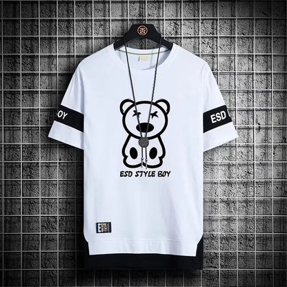T-Shirt for Men Short Sleeves Male T Shirts Korean Style Streetwear Print Harajuku Oversize T Shirt Casual Clothing Sleeve Tops