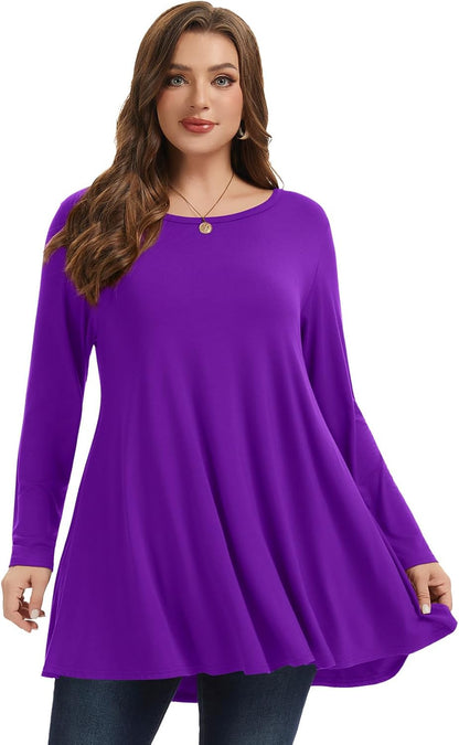 plus Size Tunic Tops Long Sleeve Shirts for Women Swing Flowy Loose Fit Clothes for Leggings