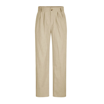 Cotton Linen Pants for Men Pleated Front Trouser Straight Leg Suit Trousers Solid Color Office Trouser Lightweight Linen Pant