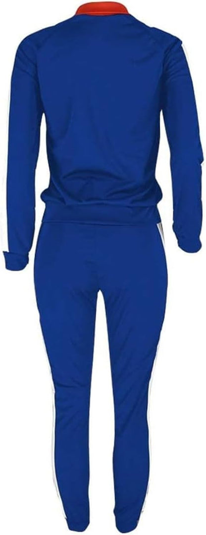 Women'S Jogging Sets 80S 90S Sweat Two Piece Track Color Block Outfit Suit Tracksuit Royalblue S