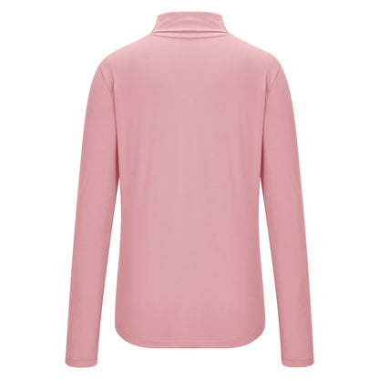 Womens Basic Turtleneck Long Sleeve Slim Fit Top Soft Stretchy Mock Neck Shirt Casual Layering Tee for Fall Winter Pink XXXL