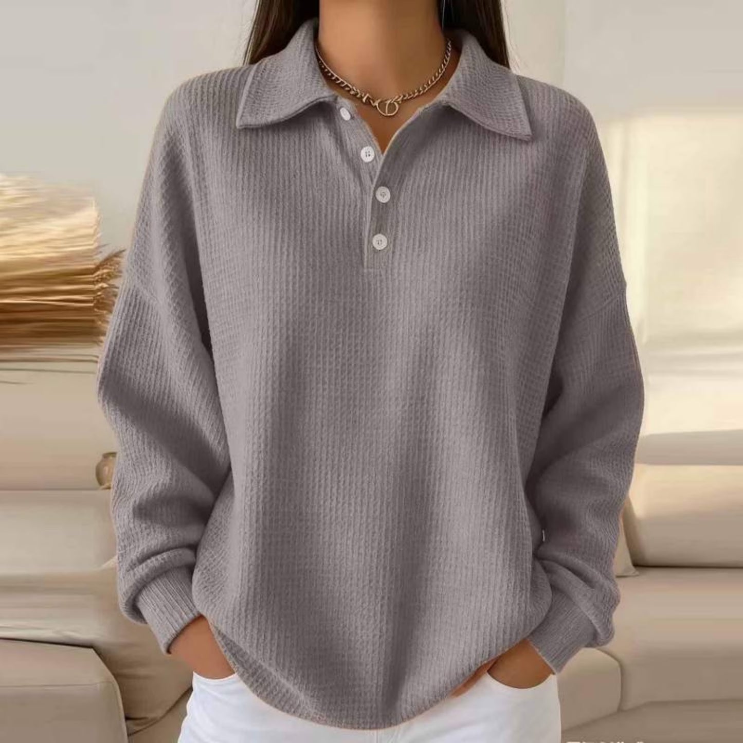Womens Waffle Knit Long Sleeve Shirts V Neck Button down Pullover Lightweight Dressy Casual Basic Pullover Tops Gift