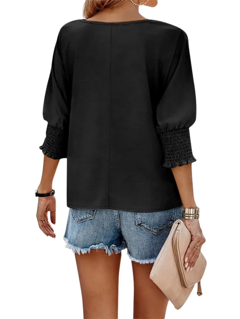 Womens Tops Summer Shirts Cute Crewneck Basic Business Tees Tops 3/4 Sleeve T-Shirts for Womens Clothes Blouses Fashion Loose Tunic Tops