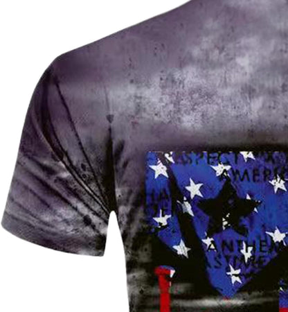 American Flag Shirt Mens Patriotic Short Sleeve T-Shirts Stars Stripes Freedom Tops Slim Muscle Shirt Marching Tees Purple,Xx-Large