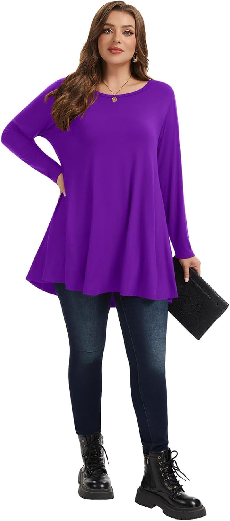 plus Size Tunic Tops Long Sleeve Shirts for Women Swing Flowy Loose Fit Clothes for Leggings