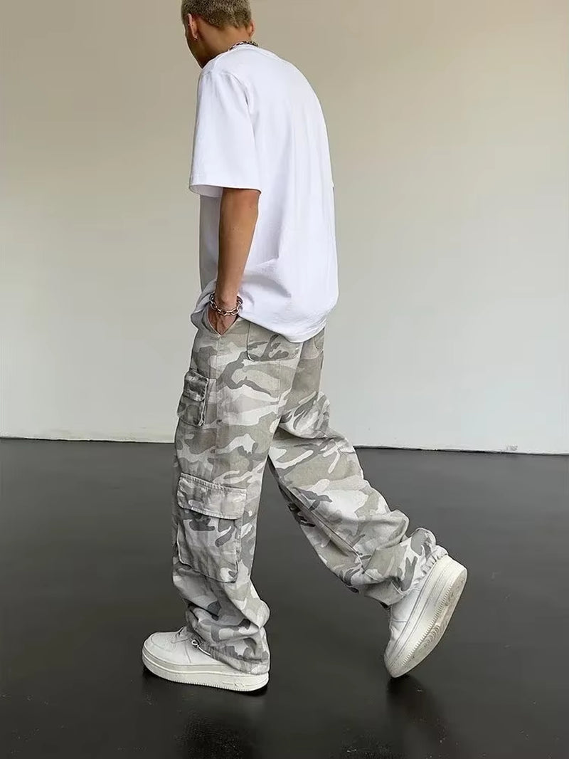 Men'S Cargo Pants Camo Camouflage Male Trousers Straight Multi Pocket Multipockets Hip Hop Street Designer with Trend Popular