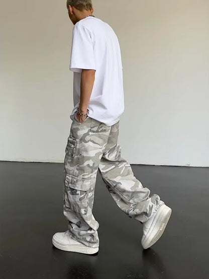 Men'S Cargo Pants Camo Camouflage Male Trousers Straight Multi Pocket Multipockets Hip Hop Street Designer with Trend Popular