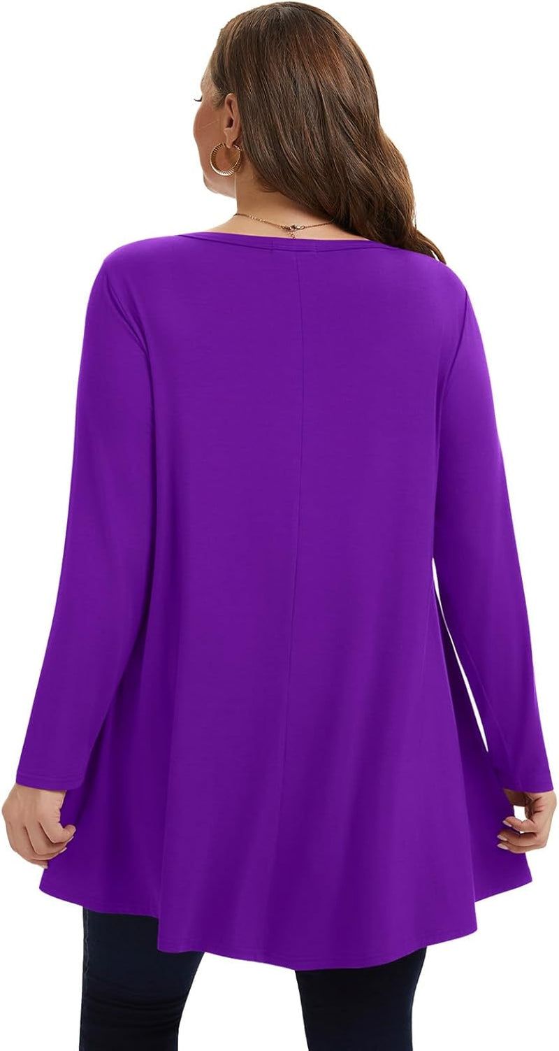 plus Size Tunic Tops Long Sleeve Shirts for Women Swing Flowy Loose Fit Clothes for Leggings