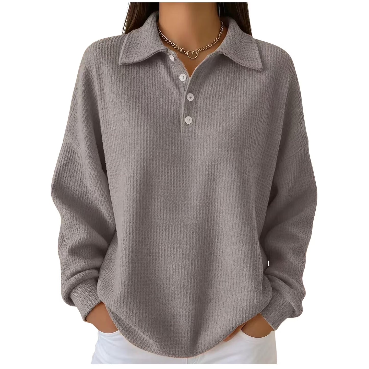 Womens Waffle Knit Long Sleeve Shirts V Neck Button down Pullover Lightweight Dressy Casual Basic Pullover Tops Gift