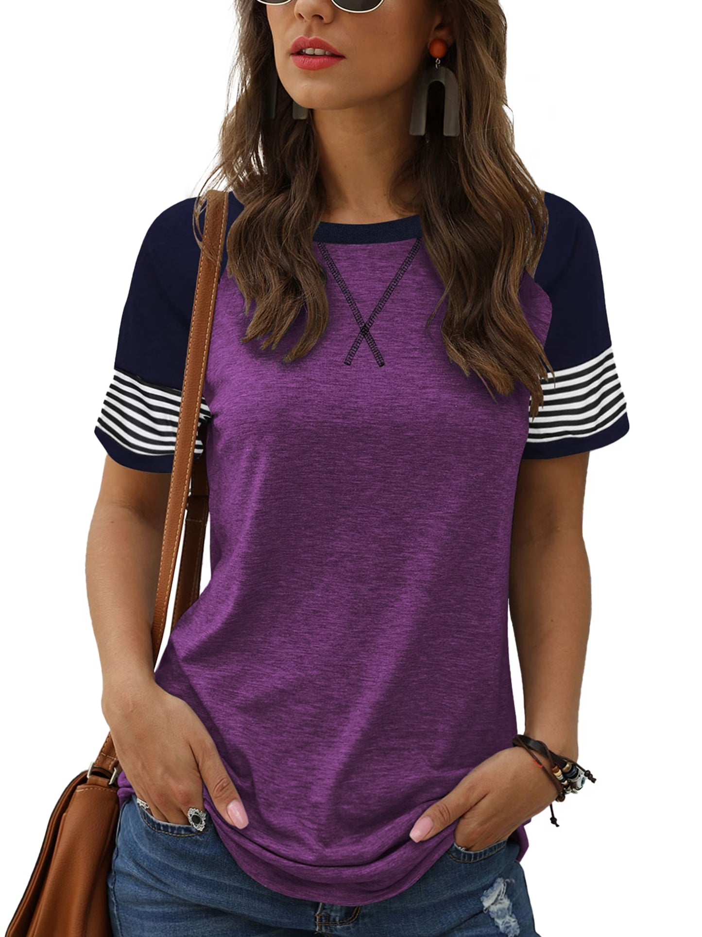 Womens T Shirts Short Sleeve Striped Summer Tops for Women Color Block Leopard Print Tunic Shirts Casual Comfy Tops Khaki