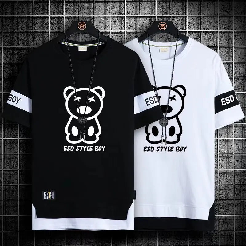 T-Shirt for Men Short Sleeves Male T Shirts Korean Style Streetwear Print Harajuku Oversize T Shirt Casual Clothing Sleeve Tops
