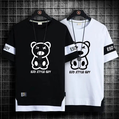 T-Shirt for Men Short Sleeves Male T Shirts Korean Style Streetwear Print Harajuku Oversize T Shirt Casual Clothing Sleeve Tops