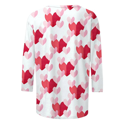 Womens Valentine T Shirts Romance 3/4 Sleeve T-Shirts Casual Crew Neck Sweethearts Print Gift for Girlfriend Tops