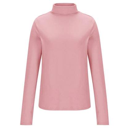Womens Basic Turtleneck Long Sleeve Slim Fit Top Soft Stretchy Mock Neck Shirt Casual Layering Tee for Fall Winter Pink XXXL