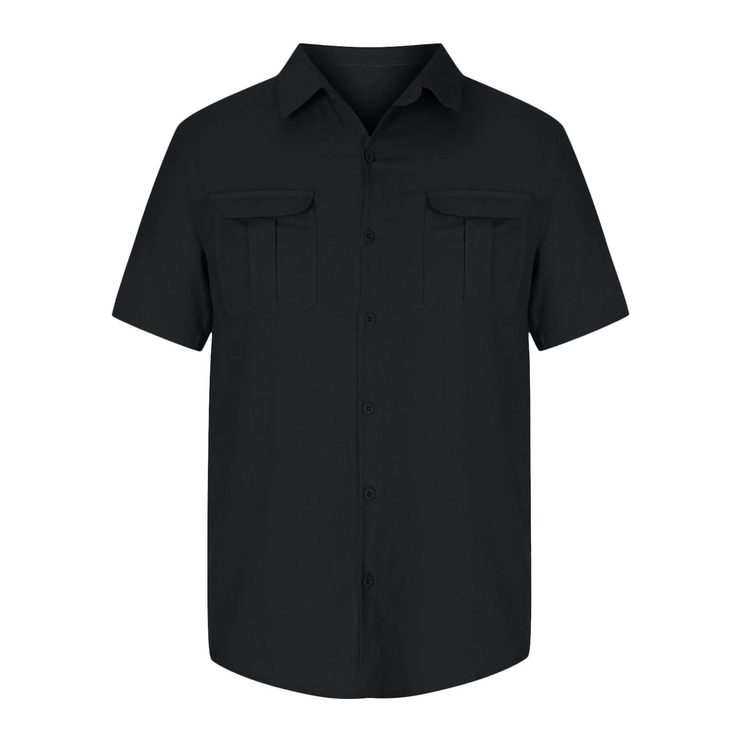 Mens Short Sleeve Classic Shirts Fishing Casual Regular-Fit Button-Up Collared Plaid Double Pocket Dress Shirt Top Tees Blouses Men Short Sleeve Shirts Button up Clearance Beach Wedding Shirt M-5XL