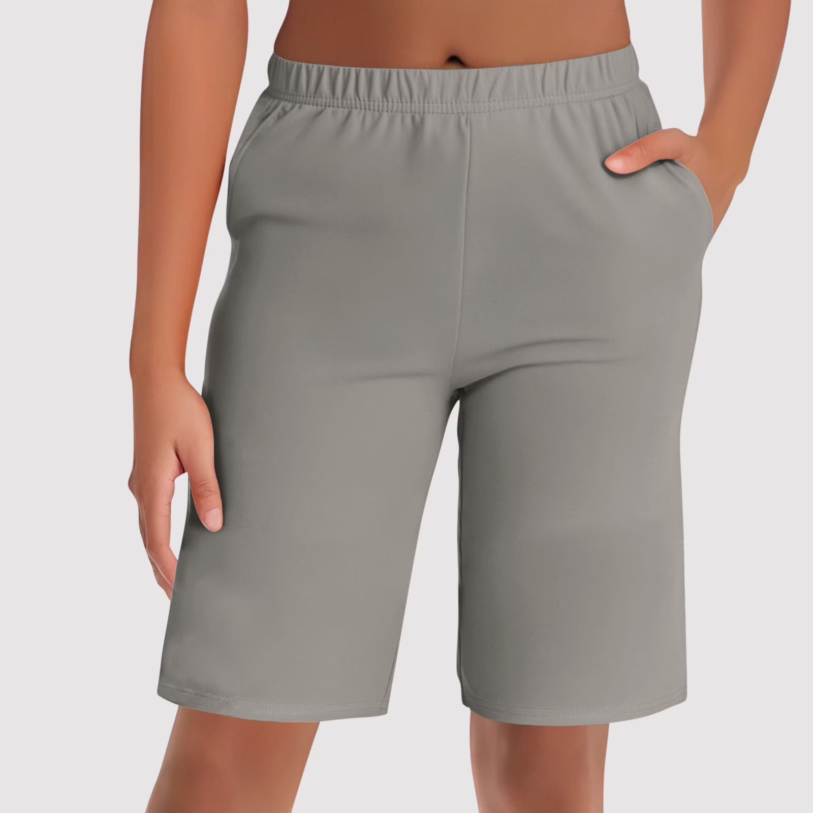 Women'S Bermuda Long Shorts with Pockets Elastic Waisted Knee Length Shorts for Women Walking Athletic Lounge