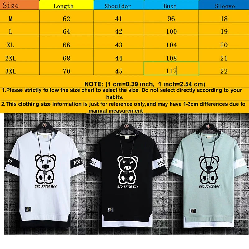 T-Shirt for Men Short Sleeves Male T Shirts Korean Style Streetwear Print Harajuku Oversize T Shirt Casual Clothing Sleeve Tops