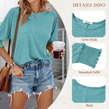 Blouses for Women Dressy Crew Neck 3/4 Sleeve Summer Tops Casual Flowy Shirts Womens Clothes Loose Basic Tees