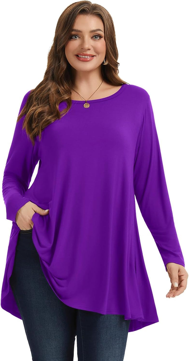 plus Size Tunic Tops Long Sleeve Shirts for Women Swing Flowy Loose Fit Clothes for Leggings
